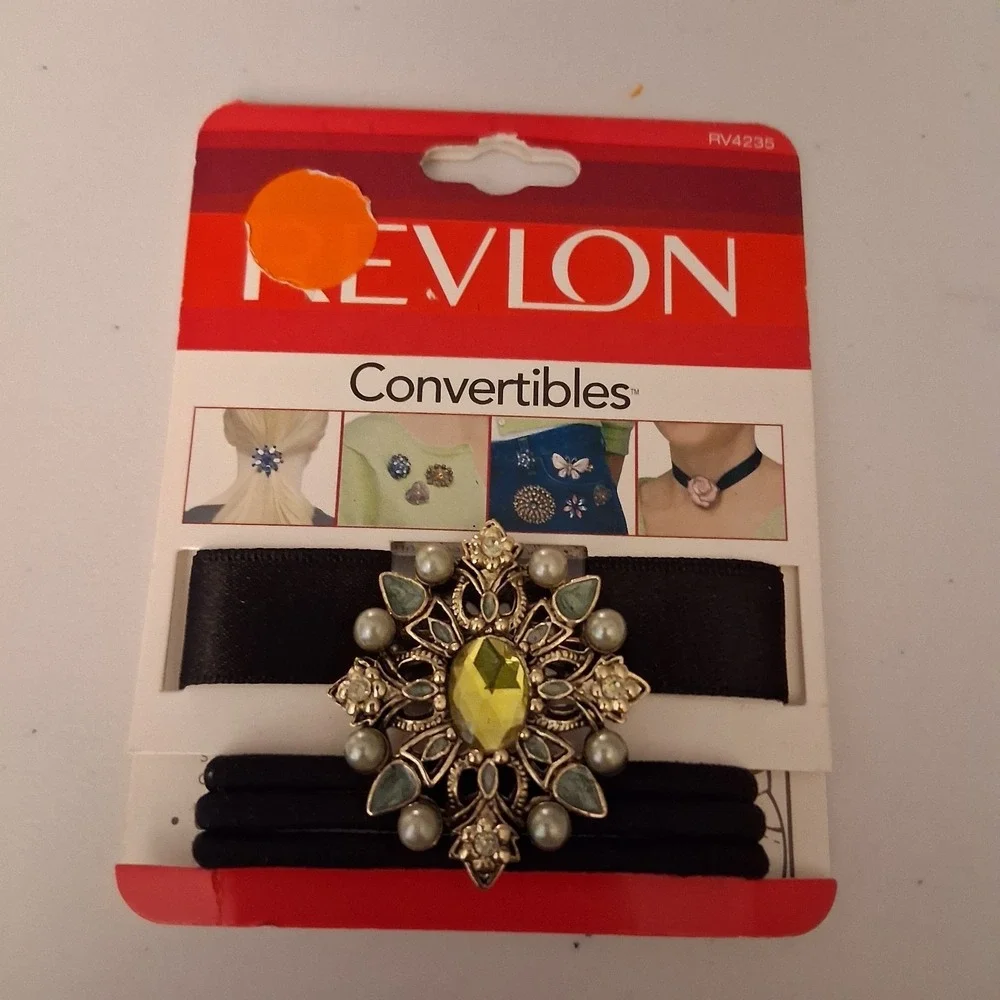 Vintage‎ Y2K Revlon Convertibles Brooch Choker Hair NOS Peridot Jade